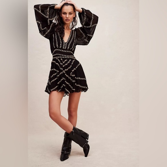 NWT Free People Jen's Pirate Booty Odyssey Mini Little Black Dress Size XS - Picture 3 of 9